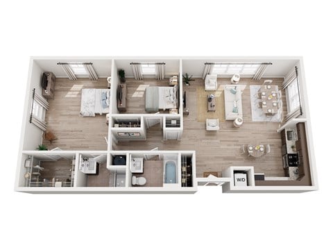 Floor plan for 2 beds, 2 baths, 1200 sqft